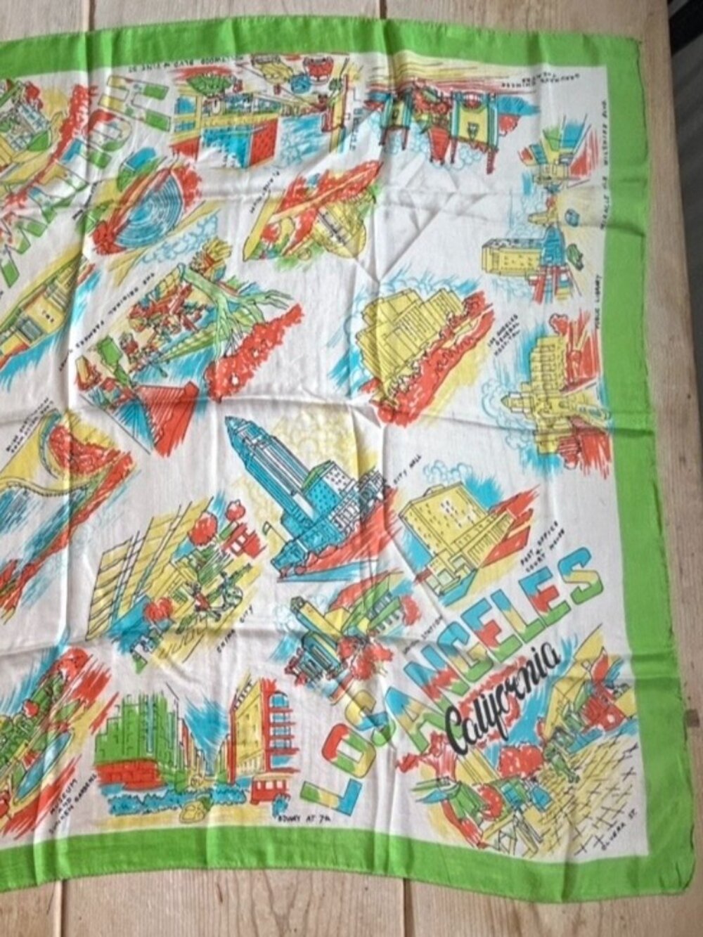Vintage Los Angeles Hollywood Scarf with Historic locations Translucent 33" x34"